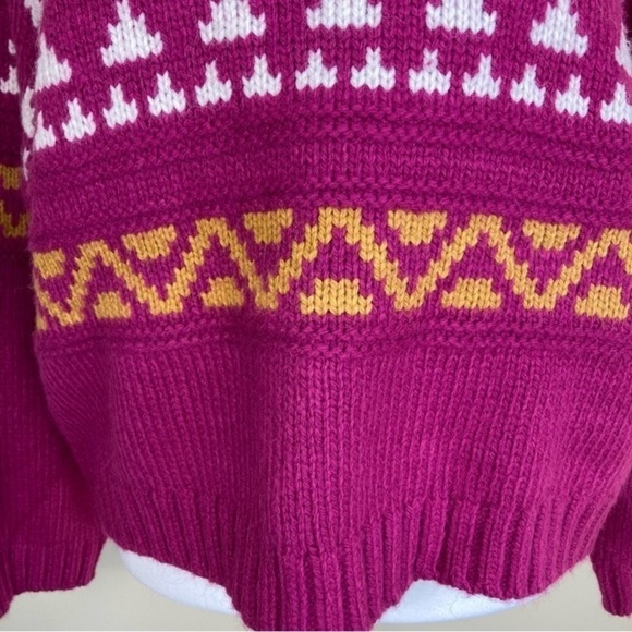 Universal Thread Fuchsia Pink Knitted Fair Isle Sweater Cropped Mock Neck Sz L - Picture 5 of 14